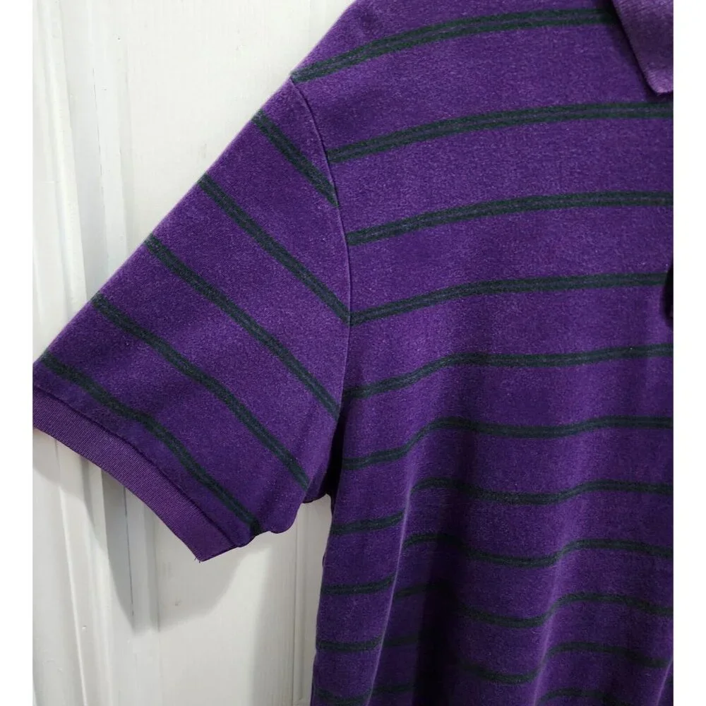POLO Ralph Lauren Purple Striped Polo Shirt Size M 100% Cotton Green‎ Pony